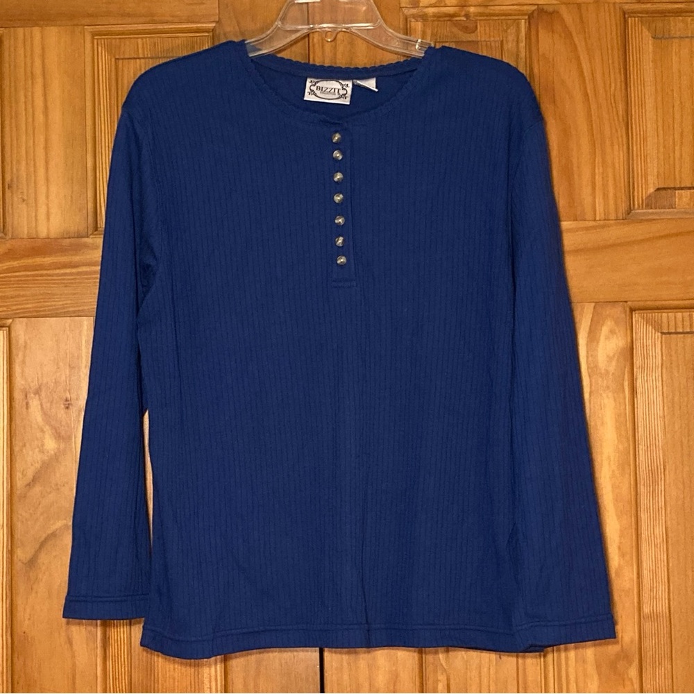 NWOT Bizzit Collection Vintage 80s 90s Top Long Sleeve Blouse Blue Size M